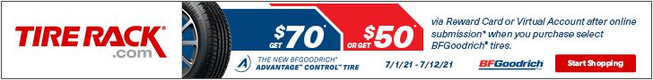 BF Goodrich tire rebate for July 2021 with Tire Rack