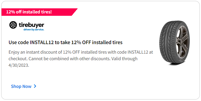 Tire discount code for April 2023 with Tire Buyer