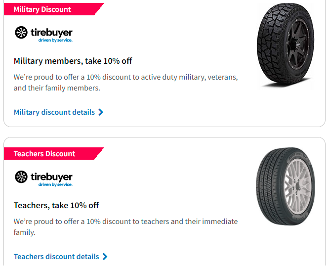 Tire discount for military, first responders, and teachers with TireBuyer.com