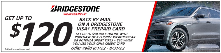 Bridgestone tire rebate for August 2022 with Tire Rack