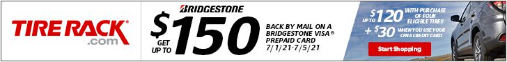 Bridgestone tire rebate for July 2021 with Tire Rack
