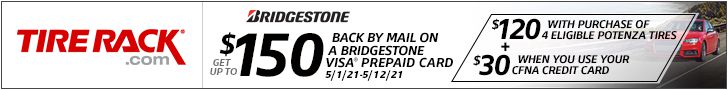 Bridgestone tire rebate for May 2021 with TireRack.com