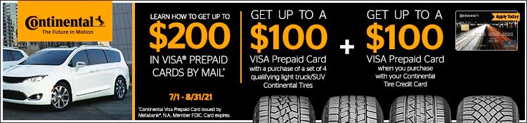 Continental tire rebate for August 2021 with Tire Rack