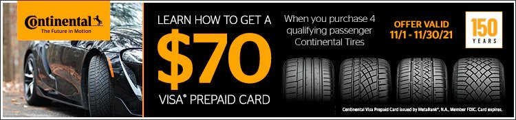 Continental tire rebate for November 2021 with Tire Rack