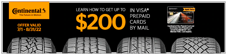 Continental tire rebate for August 2022 with Tire Rack