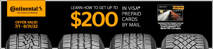 Continental tire rebate for July 2022 with Tire Rack