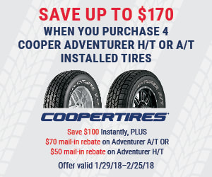 Cooper Adventurer A/T and H/T discounts with Pep Boys