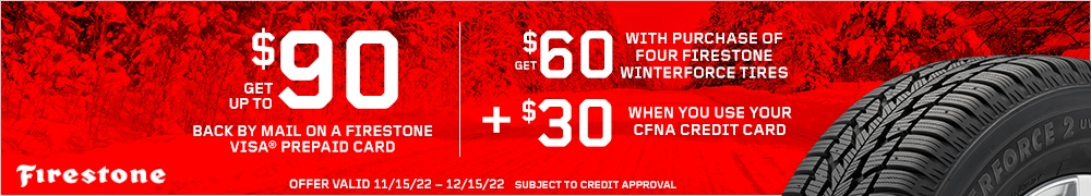 Firestone Winterforce tires rebate for December 2022 with Tire Rack