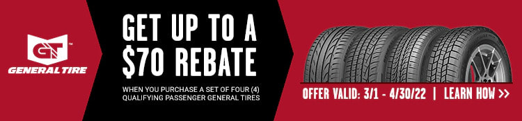 General tire rebate for April 2022 with Tire Rack