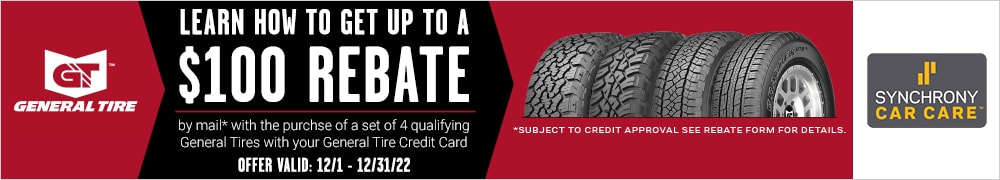 General tire rebate for December 2022 with Tire Rack