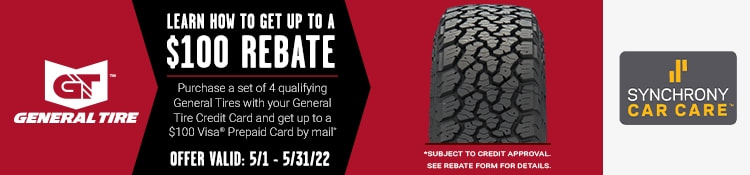 General tire rebate for May 2022 with Tire Rack