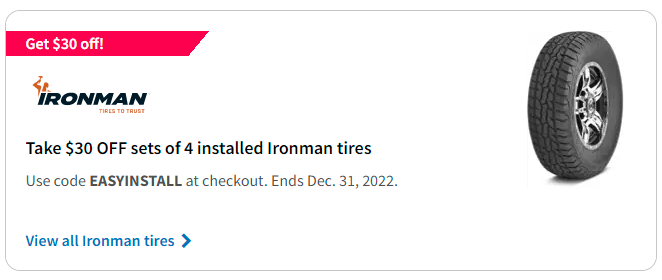 Ironman tires discount code for July 2022 with TireBuyer.com