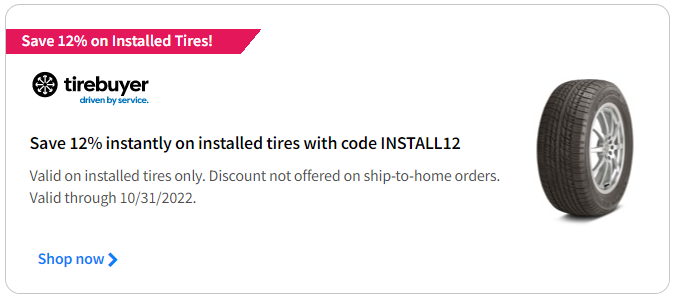 New tires discount code for October 2022 with TireBuyer.com