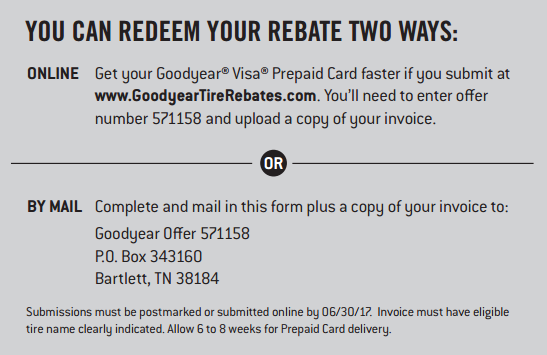 tire rebate submission options example